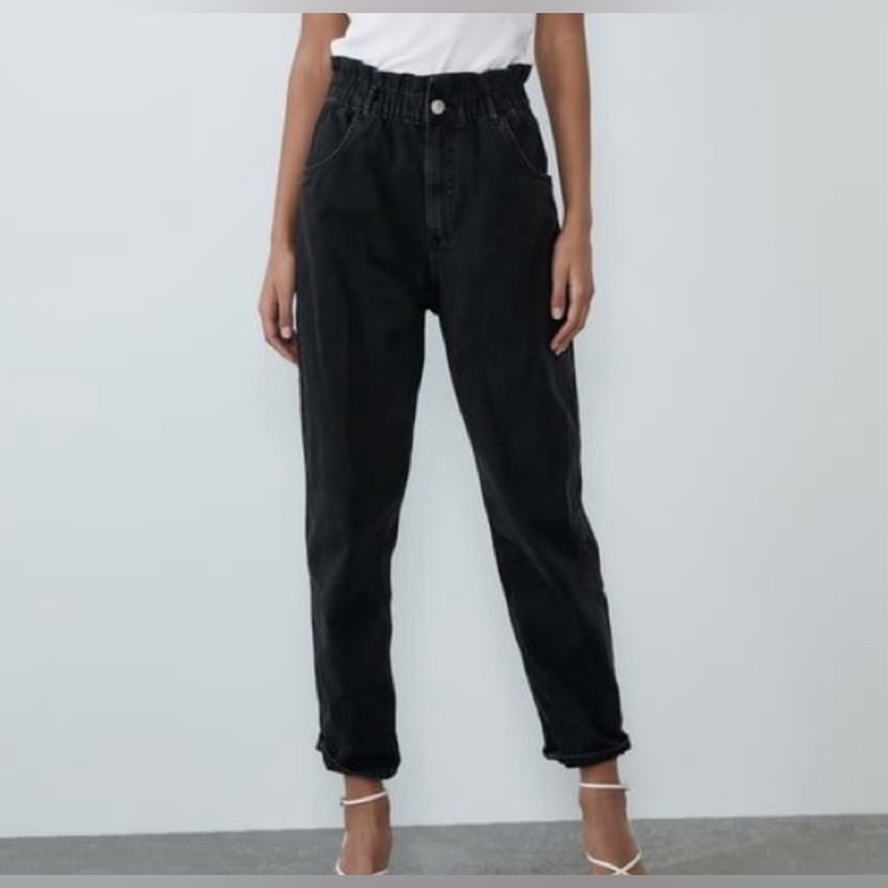 High-Waist Paperbag Black Women’s Jeans